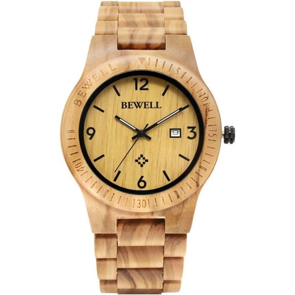 ✨ Bewell Analog Quartz Men Cream Wooden Handmade Movement Lightweight Watches - Picture 2 of 7